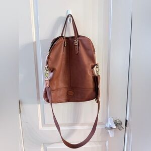 Fossil Brown Leather Crossbody Tote with Gold Hardware